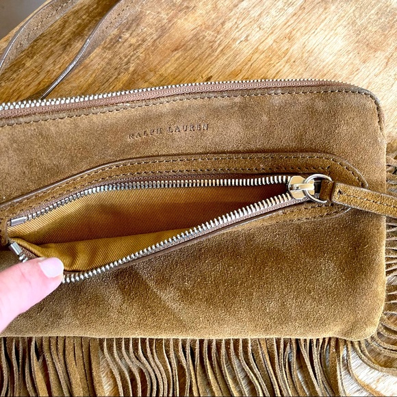 RALPH LAUREN Western Fringed Brown Suede Equestrian Clutch Wristlet Pockets NICE - Picture 7 of 10